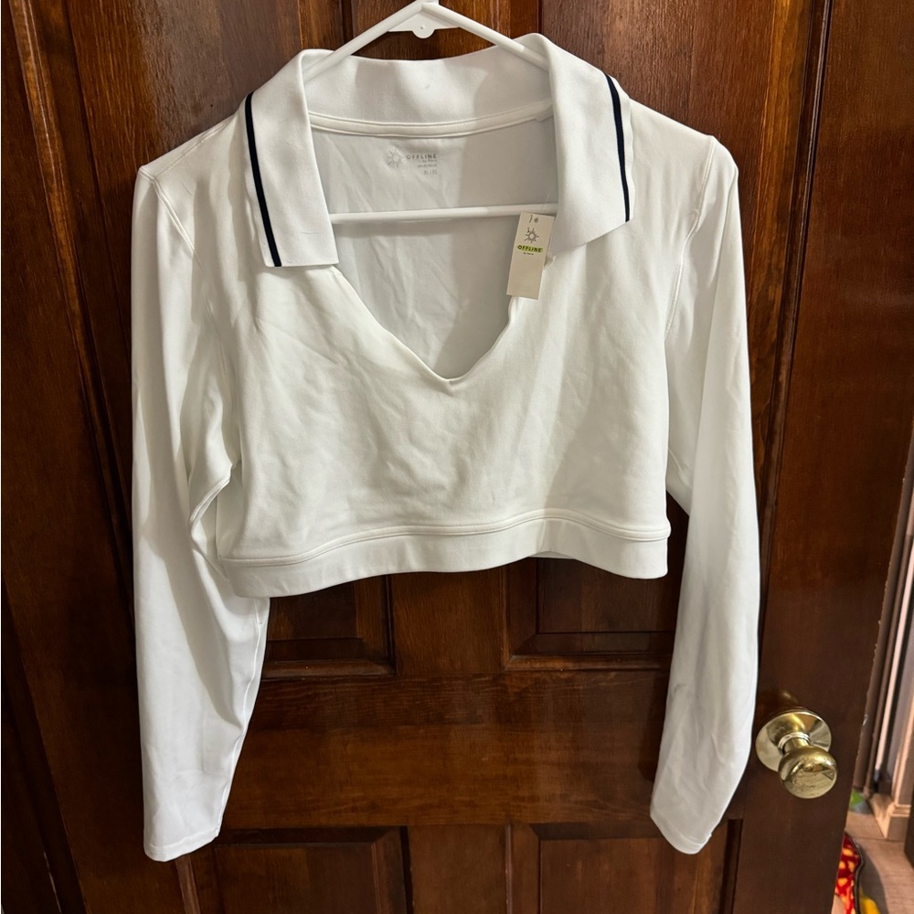 American Eagle Outfitters White Collared Crop Top